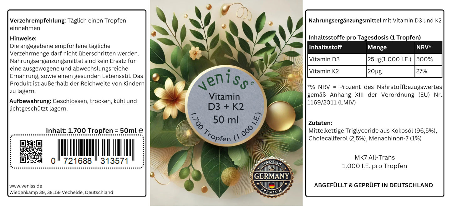 Vitamin D3 + K2 - 1.700 Tropfen (1.000 I.E.)